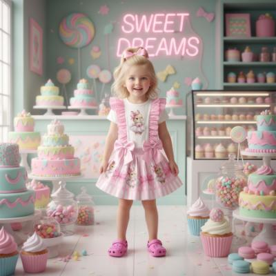 Picture of Giorgio Bambini Girls Diamante Bunny Top Skirt & Hairband Set X 3 - Pink