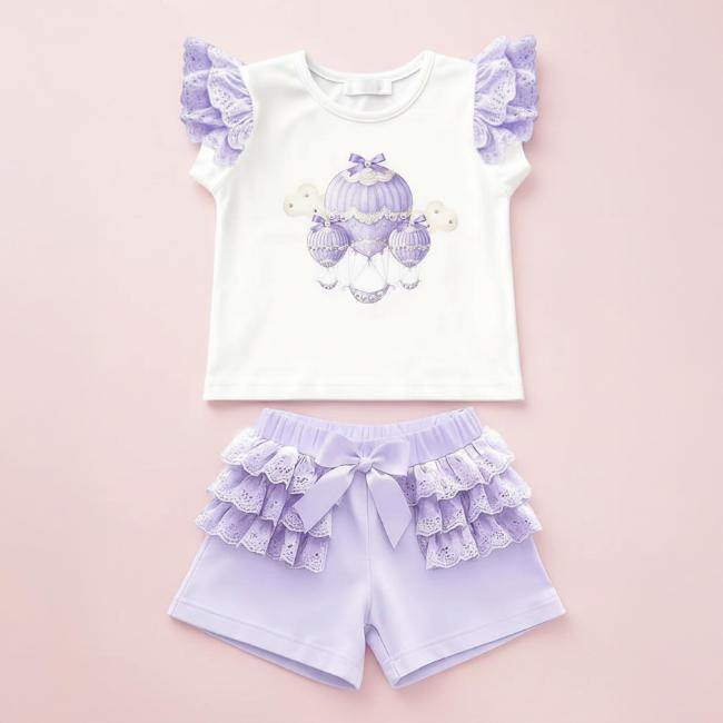Picture of Giorgio Bambini Girls Air Balloon Top Ruffle Shorts & Hairband Set X 3 - Lilac