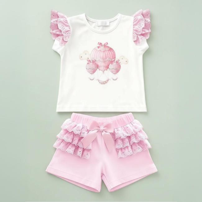 Picture of Giorgio Bambini Girls Air Balloon Top Ruffle Shorts & Hairband Set X 3 - Pink