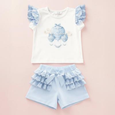 Picture of Giorgio Bambini Girls Air Balloon Top Ruffle Shorts & Hairband Set X 3 - Blue