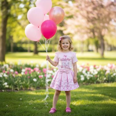 Picture of Giorgio Bambini Girls Diamante Carousel Top Skirt & Hairband Set X 3 - Pink