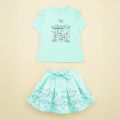 Picture of Giorgio Bambini Girls Diamante Carousel Top Skirt & Hairband Set X 3 - Mint