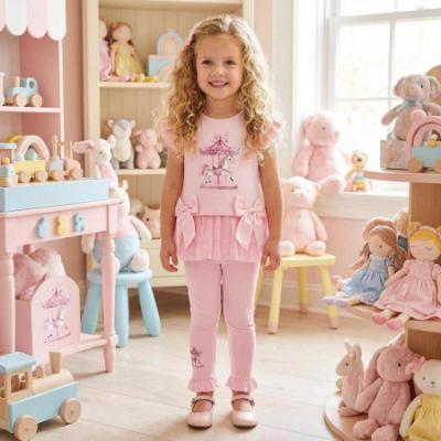 Picture of Giorgio Bambini Girls Diamante Carousel Tunic Leggings & Hairband Set X 3 - Pink