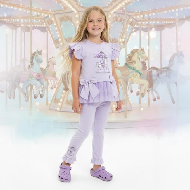 Picture of Giorgio Bambini Girls Diamante Carousel Tunic Leggings & Hairband Set X 3 - Lilac