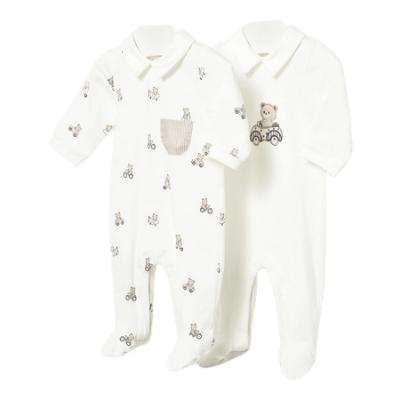 Picture of Mayoral Newborn Baby Boys Summer Set of Teddy Onesies  X 2 - Ivory Beige
