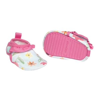 Picture of Mayoral Newborn Girls Floral Hawaii Lycra Easy On Booties - Aqua Fuchsia Multi