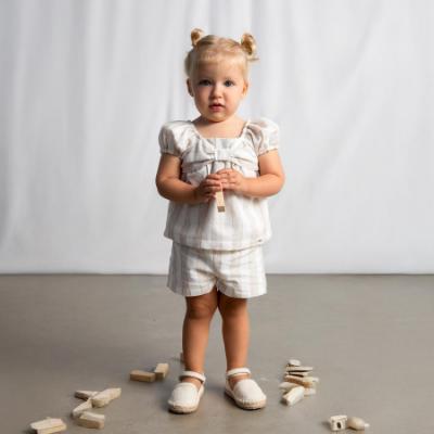 Picture of Mayoral Toddler Girls Summer Blouse & Shorts Set X 2 - Beige Stripe