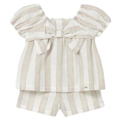 Picture of Mayoral Toddler Girls Summer Blouse & Shorts Set X 2 - Beige Stripe