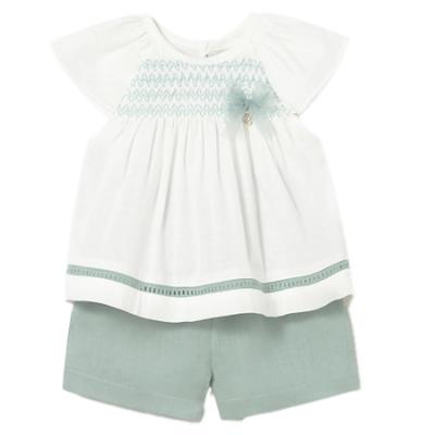 Picture of Mayoral Toddler Girls Summer Smocked Blouse & Shorts Set X 2 - Lake Green