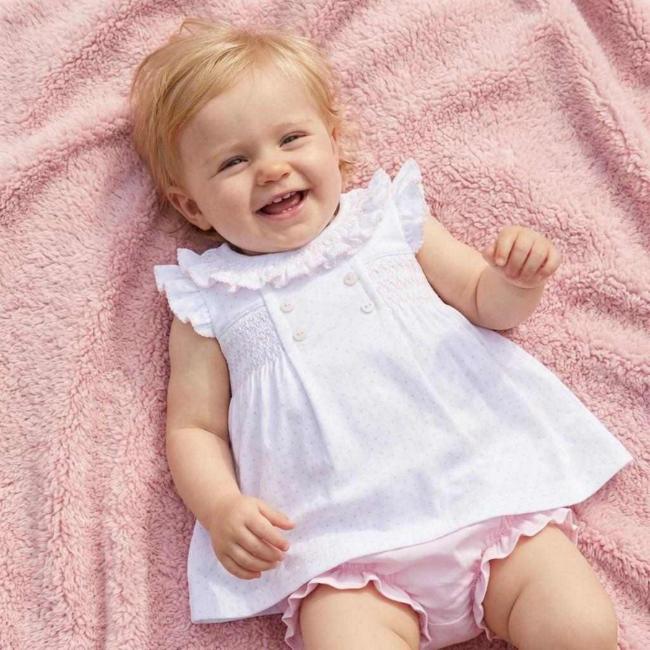 Picture of Deolinda Baby Girls Confetti Smocked Polka Bloomer Set X 2 - White Pink