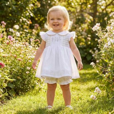 Picture of Deolinda Baby Girls Comporta Smocked Dress & Panties Set X 2 - Ivory Beige