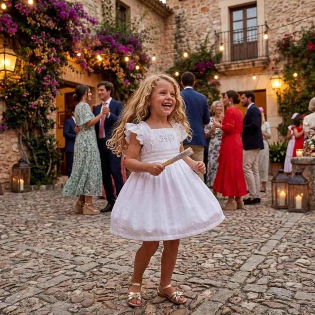 Picture of Deolinda Girls Comporta Smocked Dress - Ivory Beige