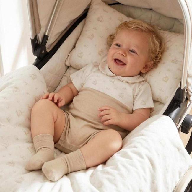 Picture of Deolinda Baby Boys Biscuit Print Bodice Romper - Cream Beige