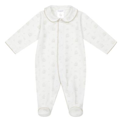 Picture of Deolinda Baby Boys Biscuit Bunny Print Front Opening Babygrow In Gift Box - Cream Beige