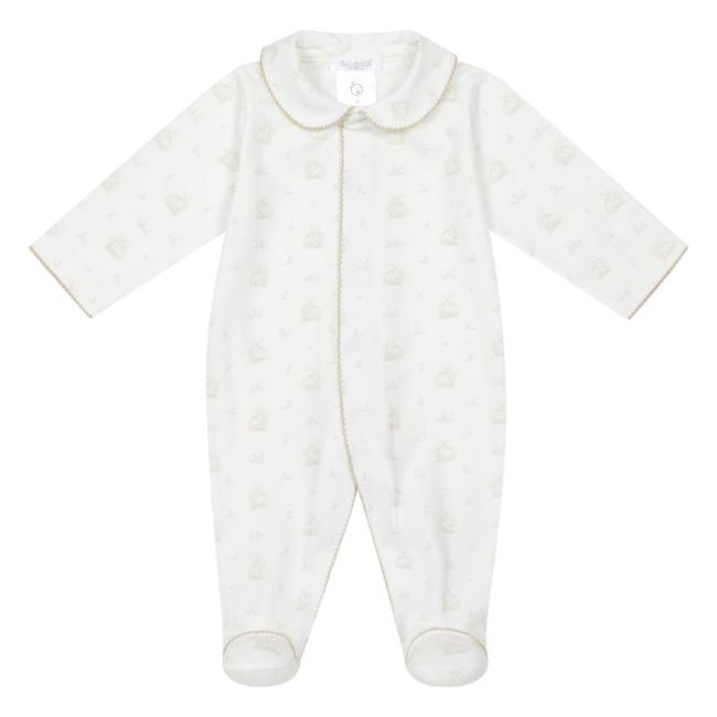 Picture of Deolinda Baby Boys Biscuit Bunny Print Front Opening Babygrow In Gift Box - Cream Beige