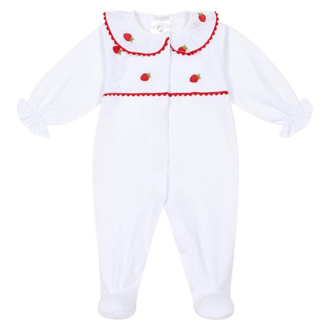 Picture of Deolinda Baby Girls Pavlova Front Opening Strawberry Babygrow In Gift Box - White Red