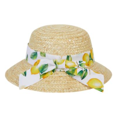 Picture of Deolinda Girls Sorrento Lemons Print Straw Basket & Sunhat Set X 2 - Lemons