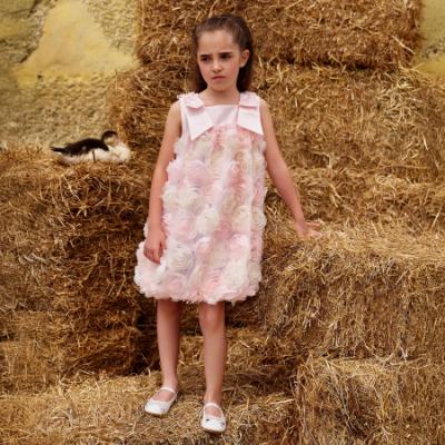 Picture of Deolinda Chic Girls Linda Dress With Tulle Flowers - Pink Ivory