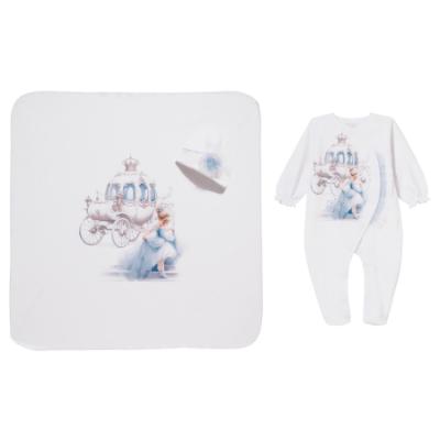 Picture of Sofija Baby Arabella Collection Babygrow Hat & Swaddle Set X 3 - White Blue