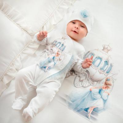 Picture of Sofija Baby Arabella Collection Babygrow Hat & Swaddle Set X 3 - White Blue