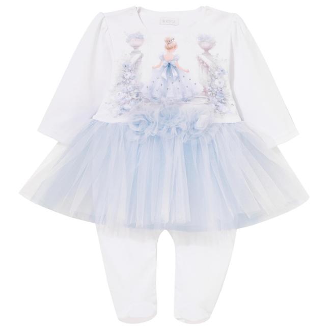 Picture of Sofija Baby Arabella Collection Skirted Babygrow - White Blue