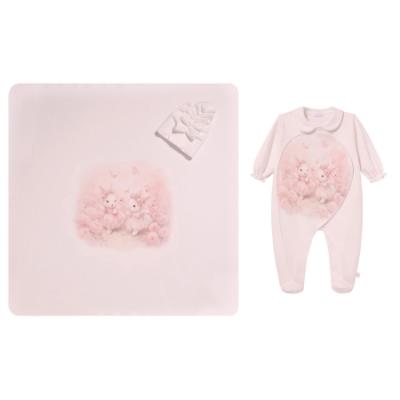 Picture of Sofija Baby Nel Collection Babygrow Hat & Swaddle Set X 3 - Dark Pink