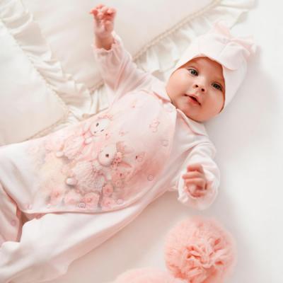 Picture of Sofija Baby Nel Collection Babygrow Hat & Swaddle Set X 3 - Dark Pink