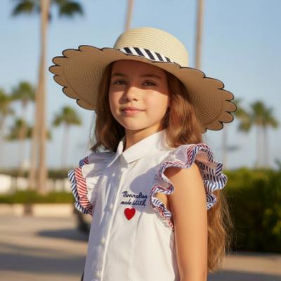 Picture of Monnalisa Girls Floppy Sun Hat - Natural Navy Blue
