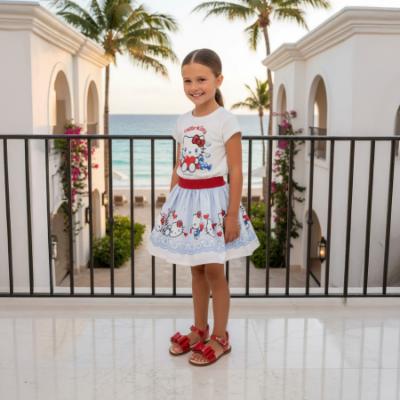 Picture of Monnalisa Girls Hello Kitty Top & Skirt Set X 2 - White Blue