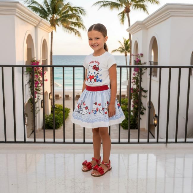 Picture of Monnalisa Girls Hello Kitty Top & Skirt Set X 2 - White Blue