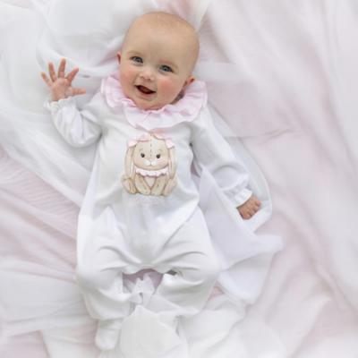Picture of Monnalisa Bebe Girls Romantic Bunny Babygrow  - Ivory Pink