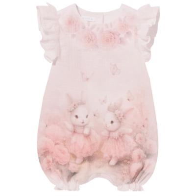 Picture of Sofija Baby Nel Collection Bunny Print Muslin Romper - Dark Pink
