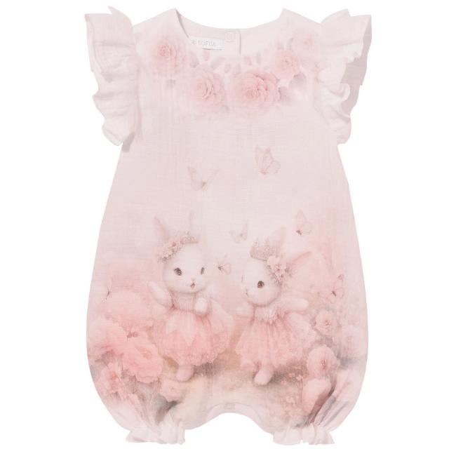 Picture of Sofija Baby Nel Collection Bunny Print Muslin Romper - Dark Pink