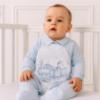 Picture of Sofija Baby Rayan Collection Bear & Train Babygrow Hat & Swaddle Set X 3 - Pale Blue