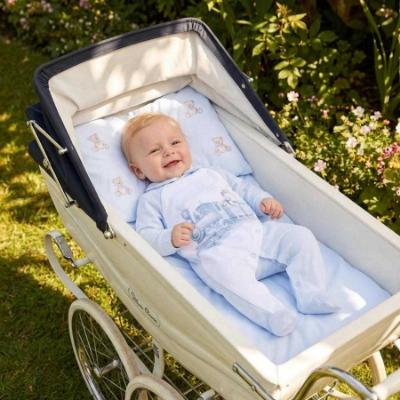 Picture of Sofija Baby Rayan Collection Bear & Train Babygrow Hat & Swaddle Set X 3 - Pale Blue