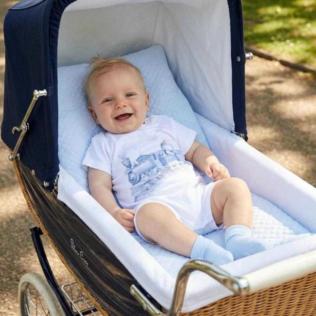 Picture of Sofija Baby Rayan Collection Bear & Train Print  Romper - Pale Blue