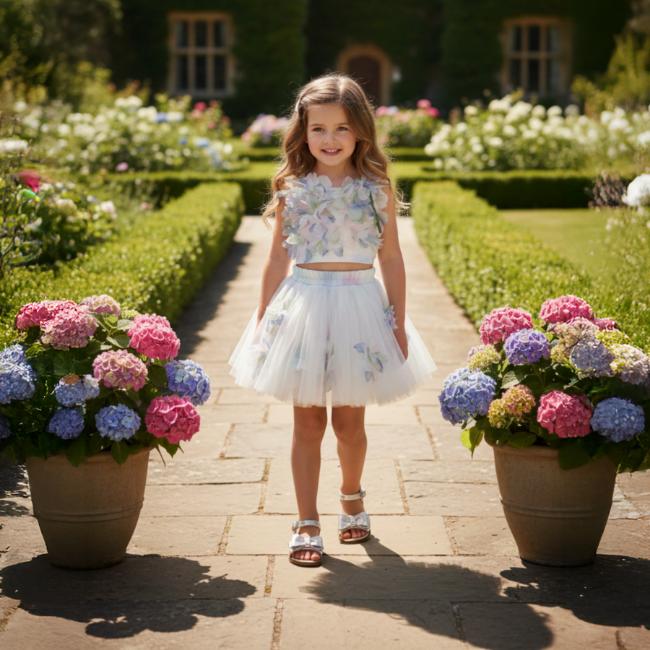 Picture of Daga Girls Pastel Bloom Ruffle Top & Ruffle Skort Set X 2 - White Pink Blue