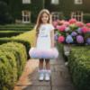 Picture of Daga Girls Pastel Bloom Swan Tulle Hem Dress - White Pink Blue