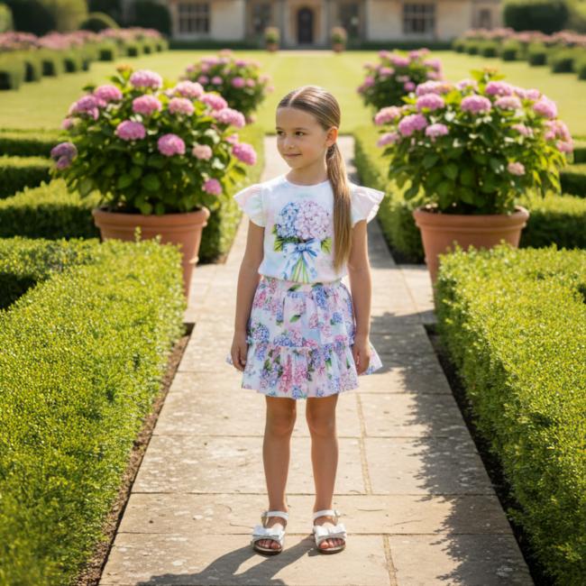 Picture of Daga Girls Pastel Bloom Top & Ruffle Skirt Set X 2 - White Pink Blue