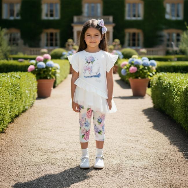 Picture of Daga Girls Pastel Bloom Tunic & Leggings Set X 2 - White Pink Blue