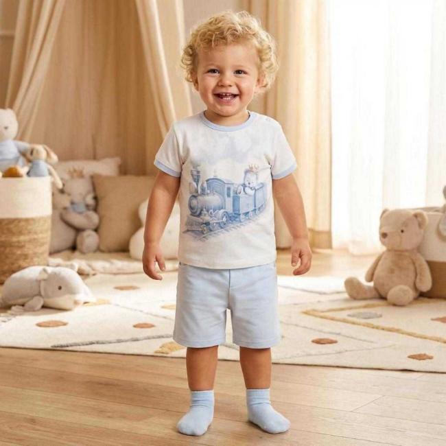 Picture of Sofija Baby Rayan Collection Bear & Train Print  Shorts Set X 2  - Pale Blue