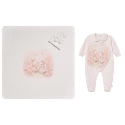 Picture of Sofija Baby Nel Collection Babygrow Hat & Swaddle Set X 3 - Ivory Pink