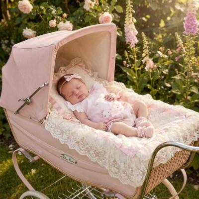 Picture of Sofija Baby Nel Collection Bunny Print Muslin Romper - Ivory Pink