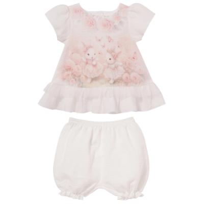 Picture of Sofija Baby Nel Collection Bunny Print Muslin Jam Pant Set X 2 - Ivory Pink