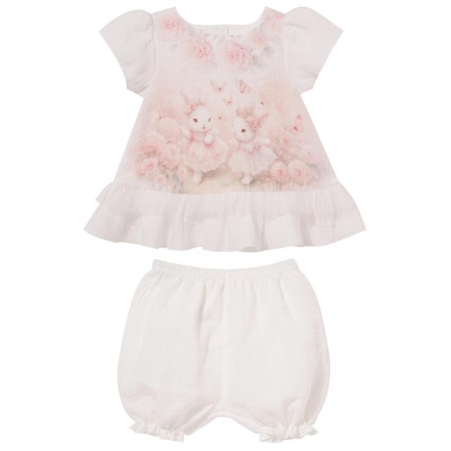 Picture of Sofija Baby Nel Collection Bunny Print Muslin Jam Pant Set X 2 - Ivory Pink