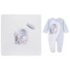 Picture of Sofija Baby King Collection Royal Teddy Bear Babygrow Hat & Swaddle Set X 3 - Pale Blue