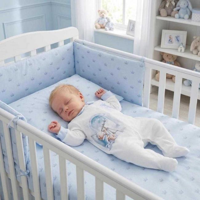 Picture of Sofija Baby King Collection Royal Teddy Bear Front Opening Babygrow - Pale Blue