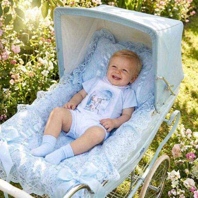 Picture of Sofija Baby King Collection Royal Teddy Bear Print  Romper - Pale Blue