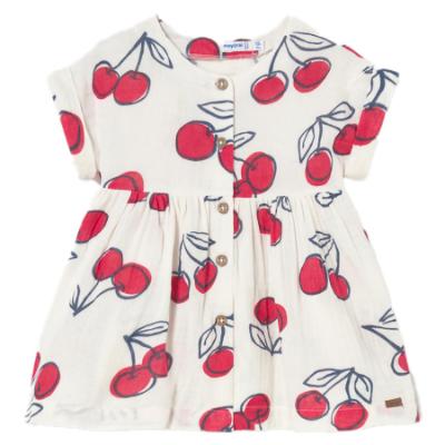 Picture of Mayoral Toddler Girls Summer Cherry Print Cheesecloth Dress - Ivory Red