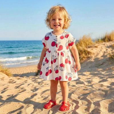 Picture of Mayoral Toddler Girls Summer Cherry Print Cheesecloth Dress - Ivory Red